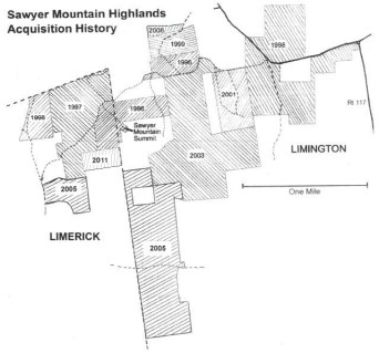 Map of Sawyer Mountain Highlands Acquisition History